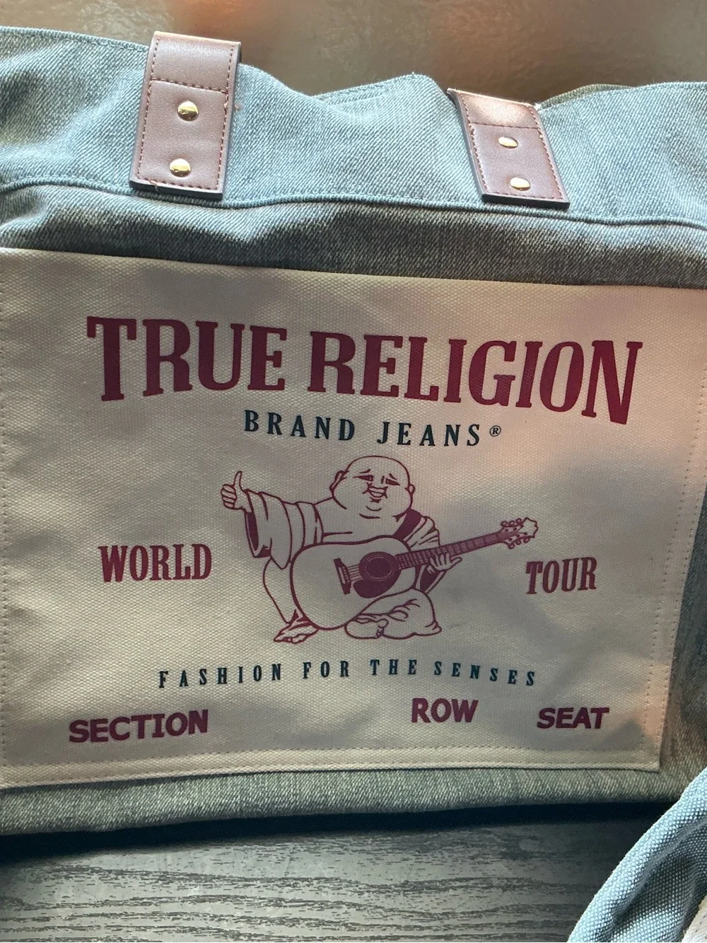 True Religion Jean Canvas Duffel Tote with Leather Accents